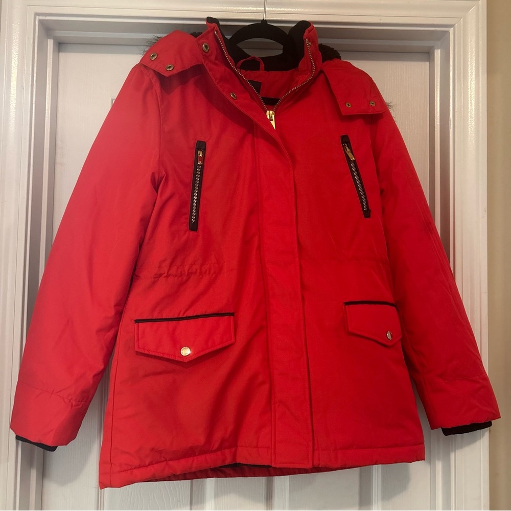Rokka & Rolla Size Medium NWT Heavy Winter Coat Red With Black Fur Trimmed Hood